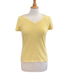 Talbots Cotton Blend Butter Yellow Short Sleeve V-Neck Sweater, Size S